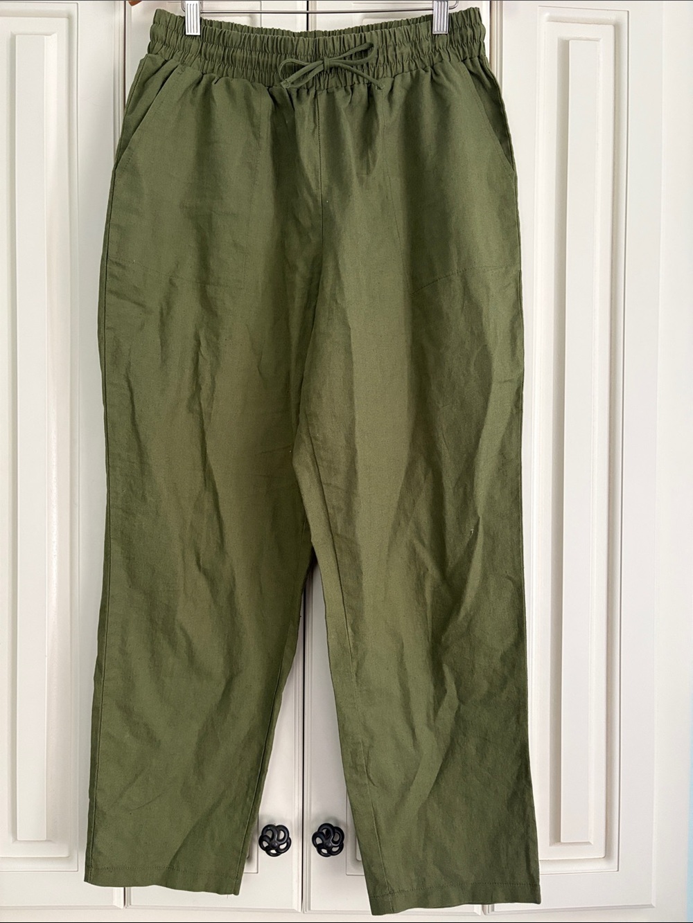Koton Olive Green Women's Elastic Waist Linen Pants EU Size 40 US 10